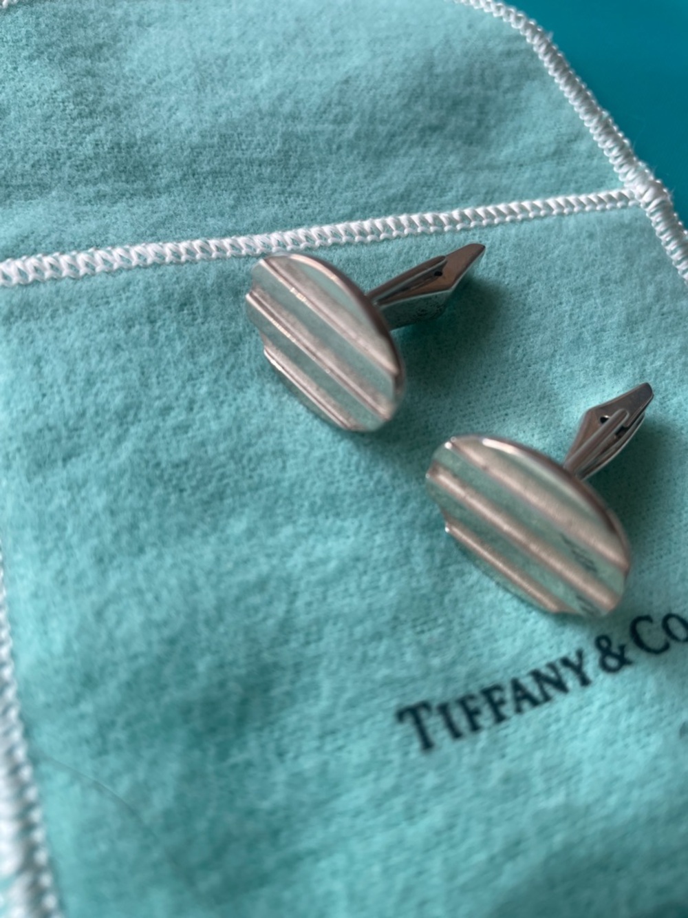 Tiffany & Co. Sterling Groove design 925 Silver oval cuff links